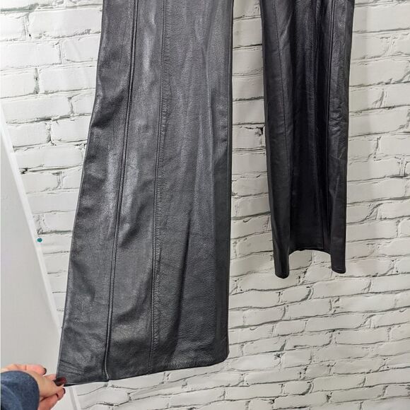 Vintage Black leather flared leg pants cuir Dimitri size 12 - Picture 8 of 9